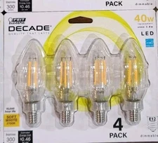 New. 4-Pack Feit Electric E12 40W Dimmable LED Chandelier Light Bulb Soft White