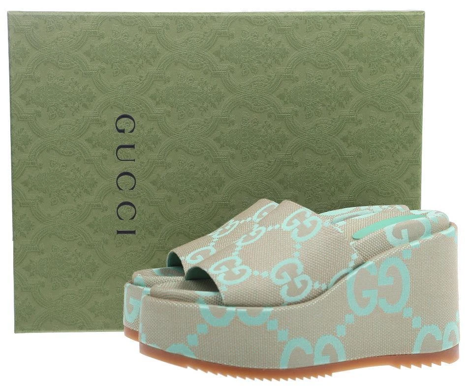 NOUVELLES SANDALES GUCCI JUMBO GG SUPREME 120 MM BEIGE PLATE FORME CITRON VERT 41/11