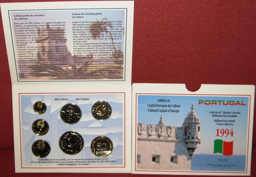1994 PORTUGAL - OFFICIAL BU MINT SET (9) w 2 BI-METALS - CAPITAL LISBOA - RARE