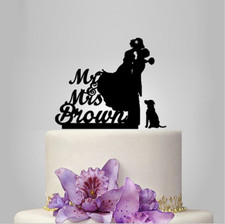 Personalized Bride and Groom Wedding Cake Toppers with Dog Cakes Topper