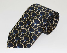 Burberrys' Vintage All Silk Horse-Bit Chain Pattern Navy Blue Tie Made England