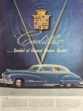 1940s Cadillac Automobile Symbol General Motors Blue Quality VTG Print Ad