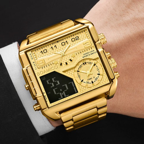 Reloj Cuadrado Analógico Y Digital Cuarzo De Lujo Para Hombre Pulsera  Cronógrafo | eBay