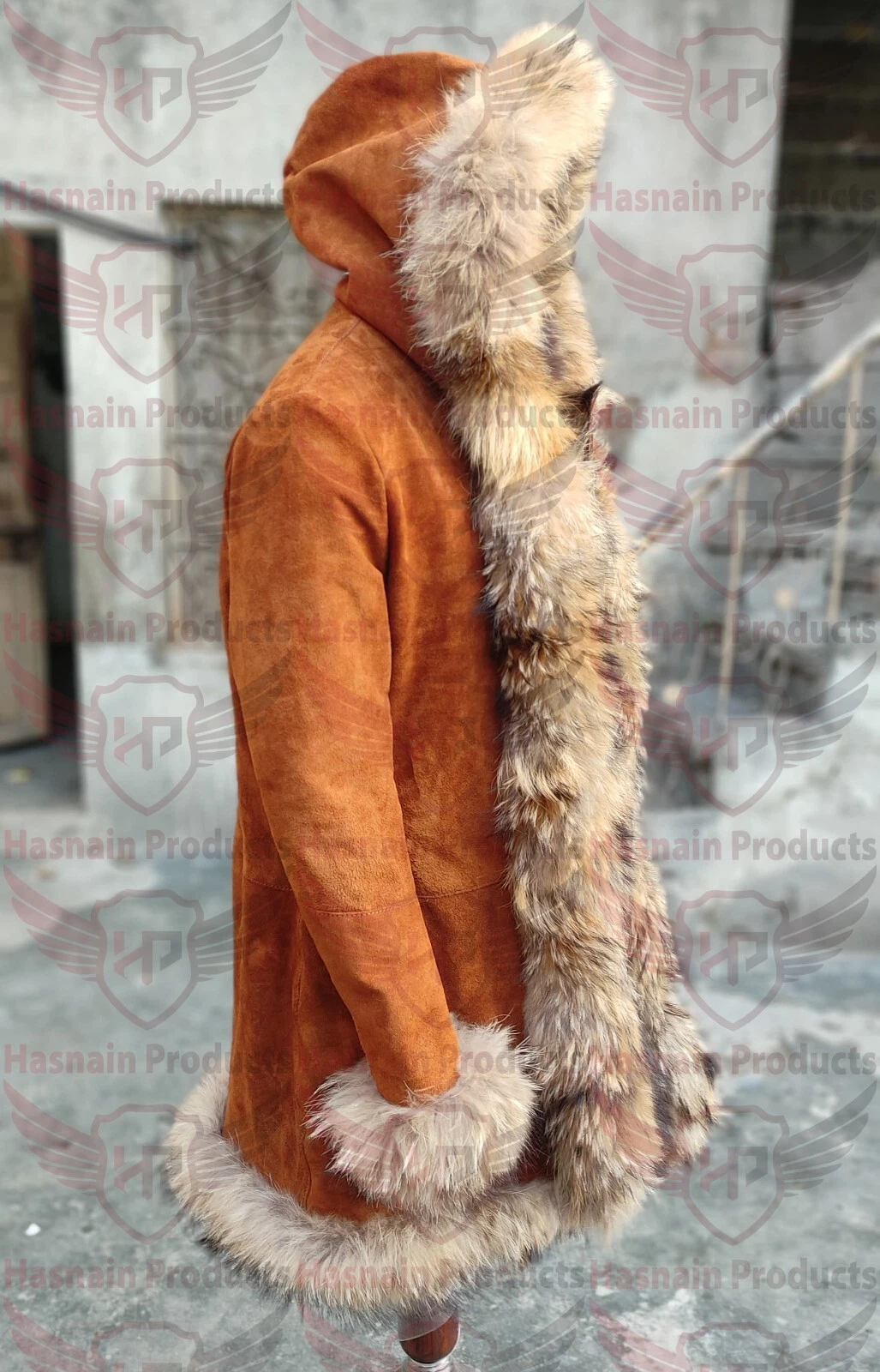 Genuine leather Suede penny lane long coat for women Fur outerwear gift for wife - product detail image 4