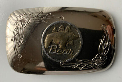 Vintage Fred Bear Archery Chrome Plated Coin Belt Buckle Traditional & Recurve
