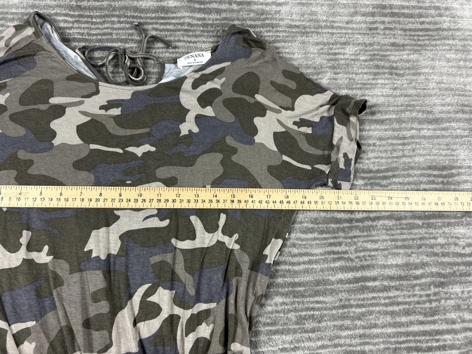 Zenana Mameluco Mujer Pequeño Verde Camuflaje Manga Corta Jersey Pantalones Cortos Bolsillos Foto 4 de 4