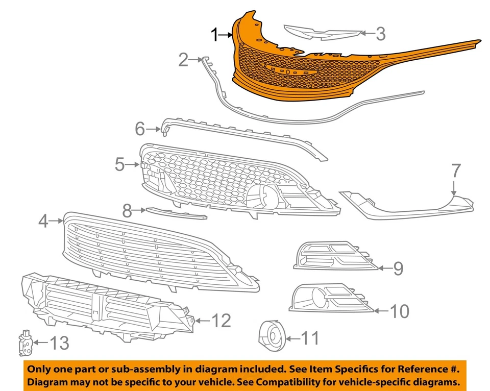 Used Upper Grille fits: 2015 Chrysler 200 Sdn upper dark gray grille chrome moul Foto 3 de 4