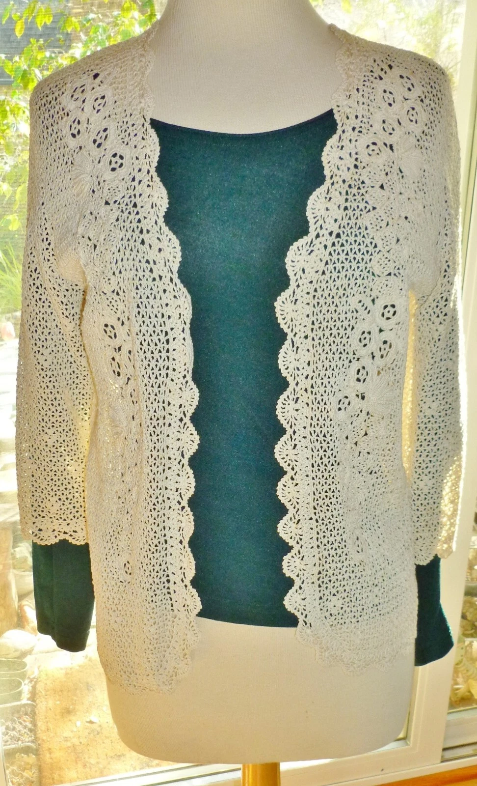 Vintage/Antique? Very Finely HAND CROCETED OPEN JACKET Ivory Color, 3/4 Sleeves