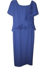 M L  Solid Blue Formal DRESS,Full-Length,Maxi,Polyester and Short Sleeve 10
