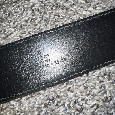 Gucci Web Stripe Interlocking Silver Buckle Leather Belt Size 85