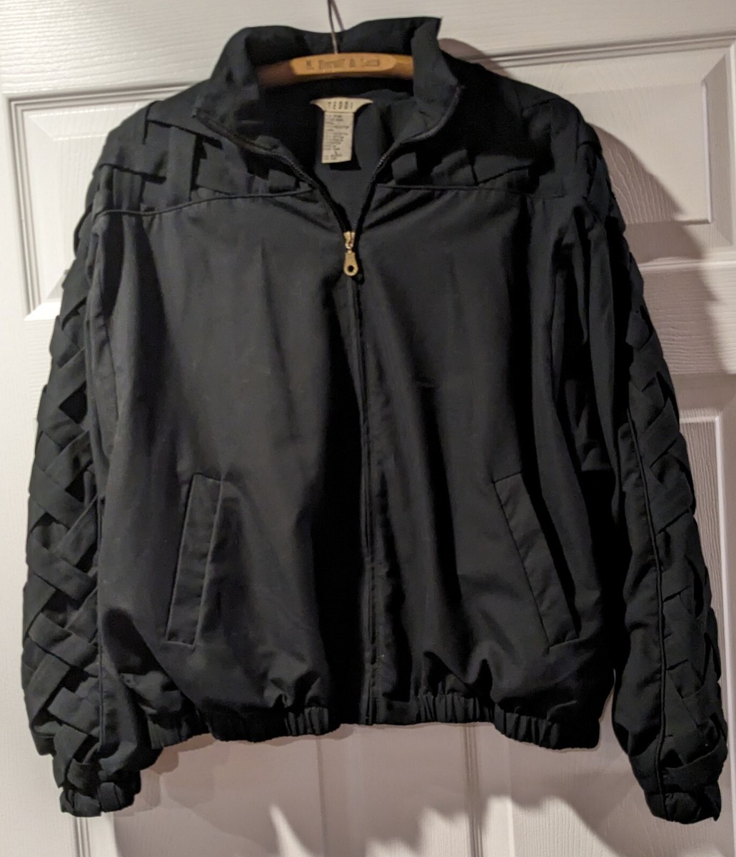 Vtg Women's L Black Lined Bomber Jacket Zip Poly Cotton Hong Vtg Women's L Black Lined Bomber Jacket Zip Poly Cotton Hong
