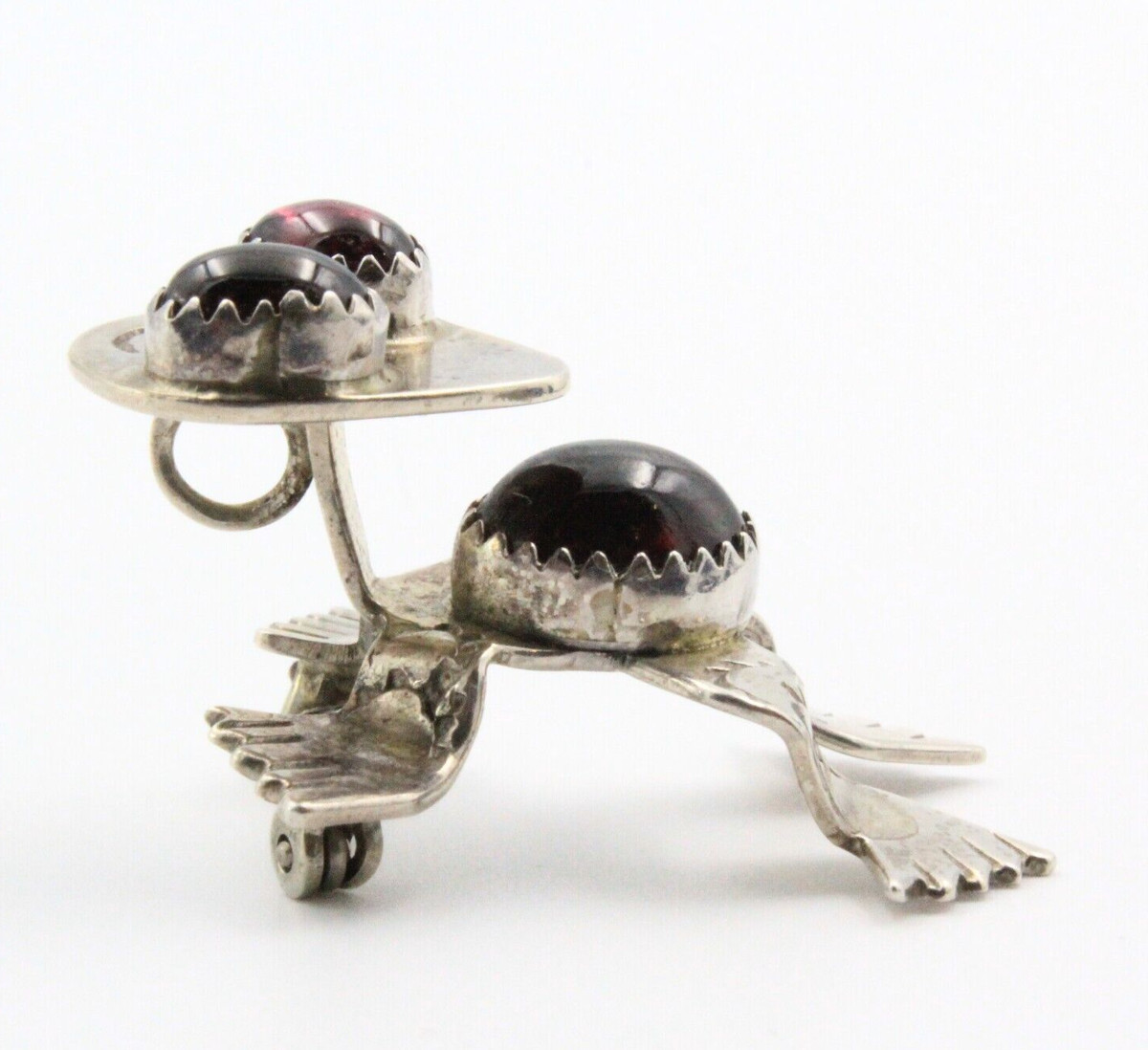 Art Acoya Stamped Sterling Silver Garnet Navajo 3D Toad Pin Pendant View 4