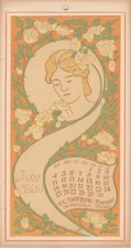 P C Darrow June 1899 Original Calendar, Japanese Inspired Chicago Paper Ephemera