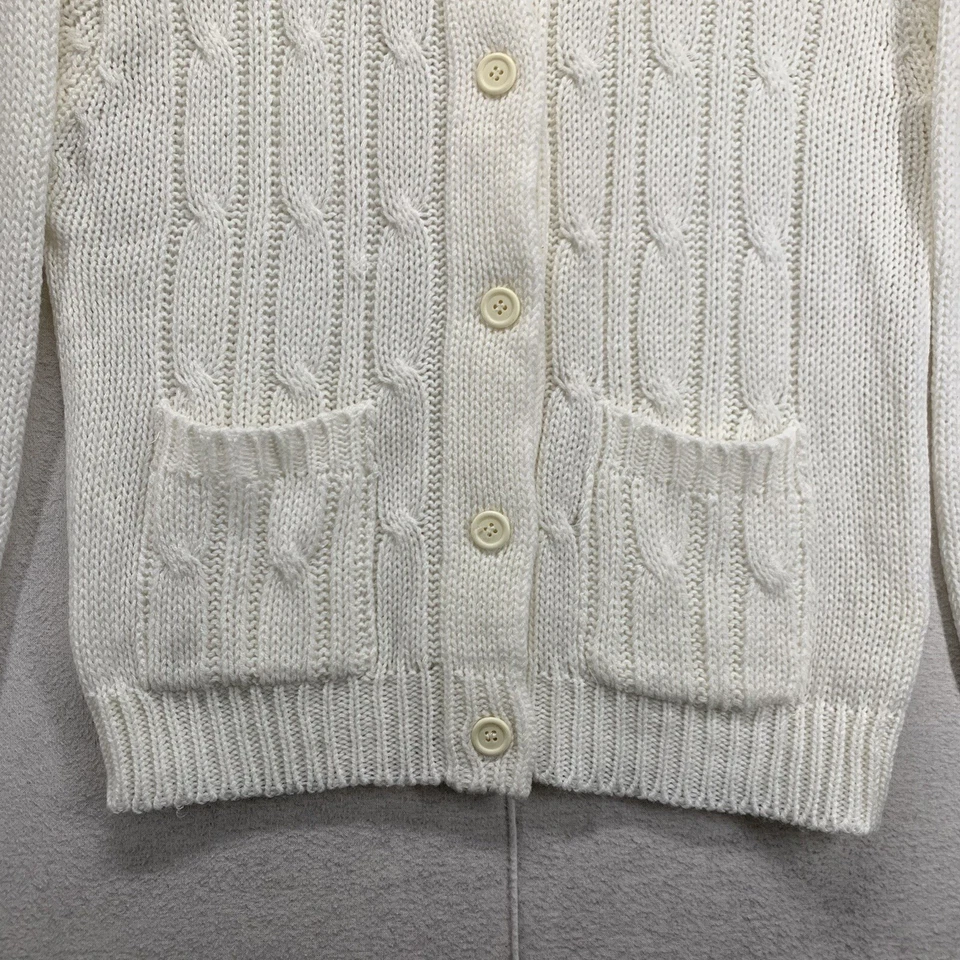 Cárdigan ligero tejido con cable vintage para mujer Dana Scott acrílico blanco grande Foto 4 de 4
