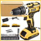 Cordless Brushless Impact Driver Hammer Drill Combo Kit with 2 Battery & Charger