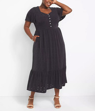 LANE BRYANT NIGHT SKY SHORT SLEEVE SWEETHEART NECK EYELET MIDI DRESS Sz 26/28