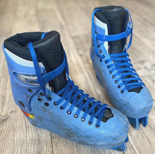 Vintage OUT POPPY Aggressive inline skates Blue roller skates size 44 - 45 Rare - Picture 2 of 24
