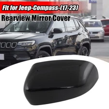 Left Side View Wing Mirror Cap Cover For Jeep Compass 2017-2023 Gloss Black .