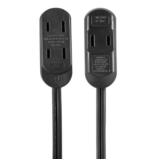 12ft Black Extension Cord 3 Power Outlets Warranty Included Grounded 16