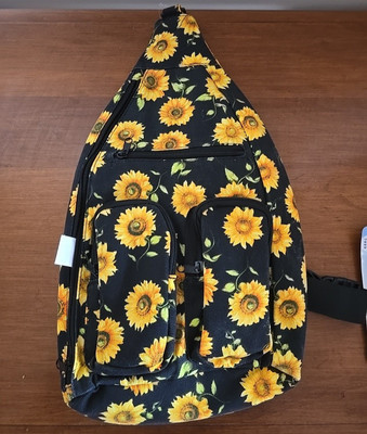Handsfree Cargo Sling Canvas Black Sunflower Adjustable One Shoulder Travel Bag