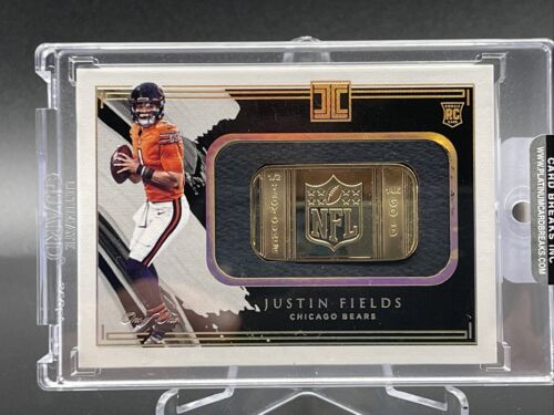 2021 Panini Impeccable Football Justin Fields 1/1  Rookie Gold Bar NFL Shield  - Picture 1 of 8