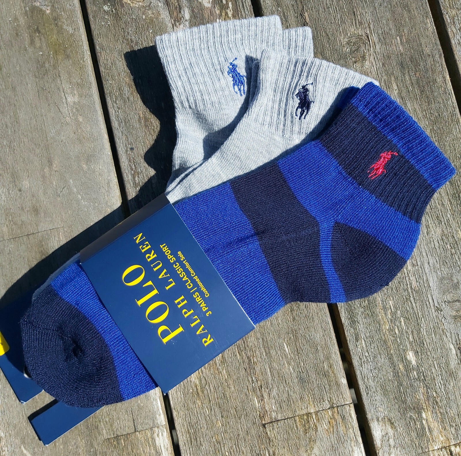 GENUINE 3 x POLO RALPH LAUREN Sports CUSHIONED Blue Grey Short Ankle SOCKS RL3