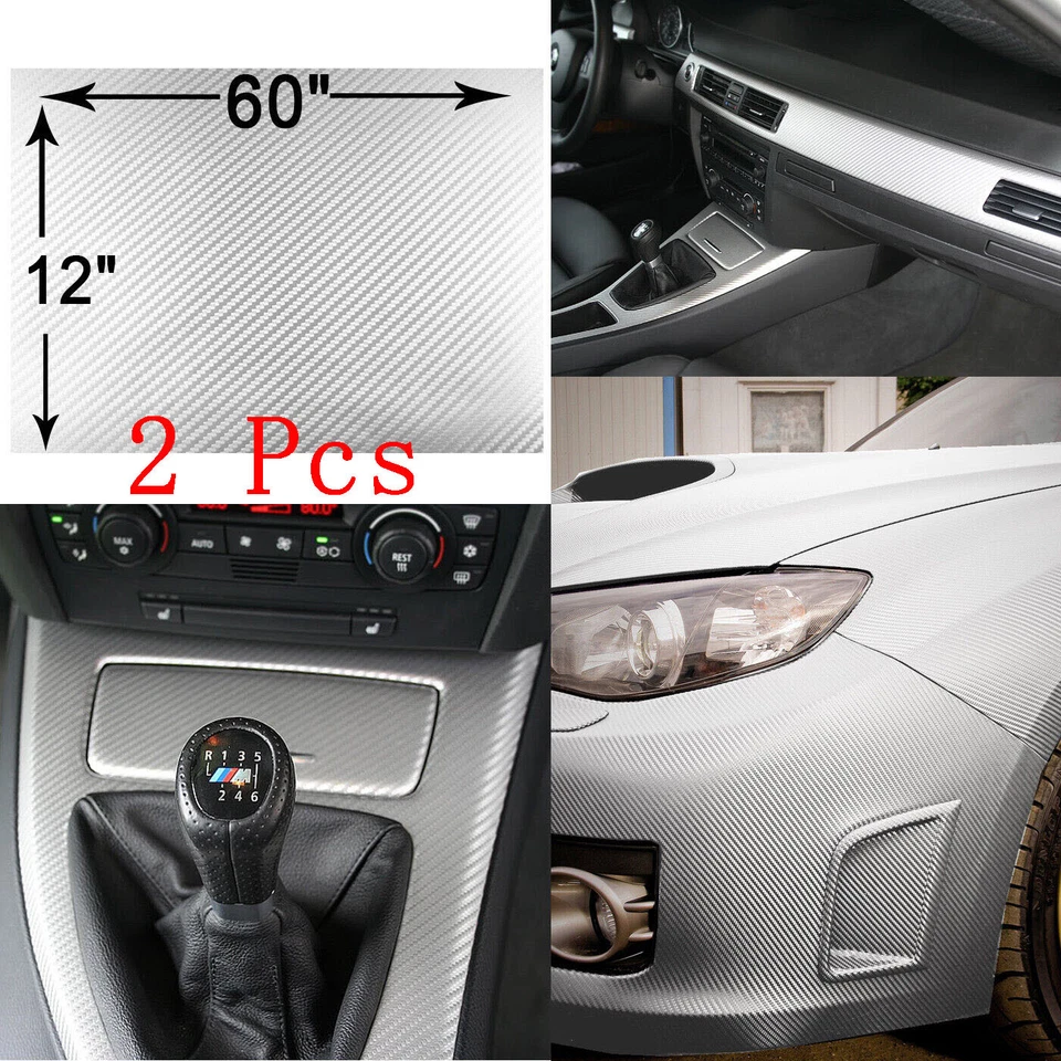 12'x120" Plata 3D Fibra de Carbono Vinilo Coche Hágalo Usted Mismo Envoltura Hoja Rollo Película Adhesiva Calcomanía Foto 2 de 4