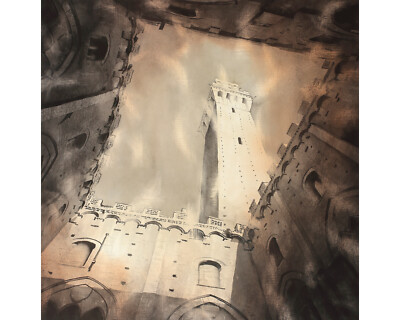 Siena, Italy fine art watercolor painting. Il Campo Siena Italy fine art (print)