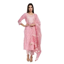श्रीmati™ Latest Embellished Pink Cotton Kurti and Palazzo Pant (Free Shipping)