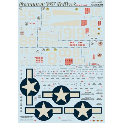 Print Scale 48-071 Decal for airplane 1:48 Grumman F6F Hellcat Waterslide decals
