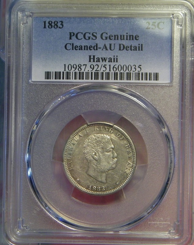 Hawaii 1883 25 Cent PCGS Graded AU cleaned