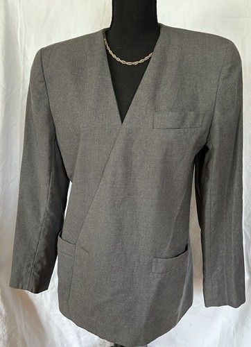 Vintage Christian Dior Women's Large Gray Wool Blazer Jacket W Pockets