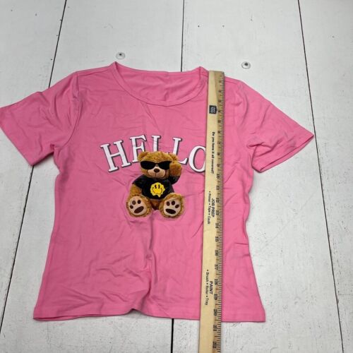 Pink & Black "Hello" Graphic Print Short Sleeve Pajama Set Girls Size Large NEW - Picture 4 of 8