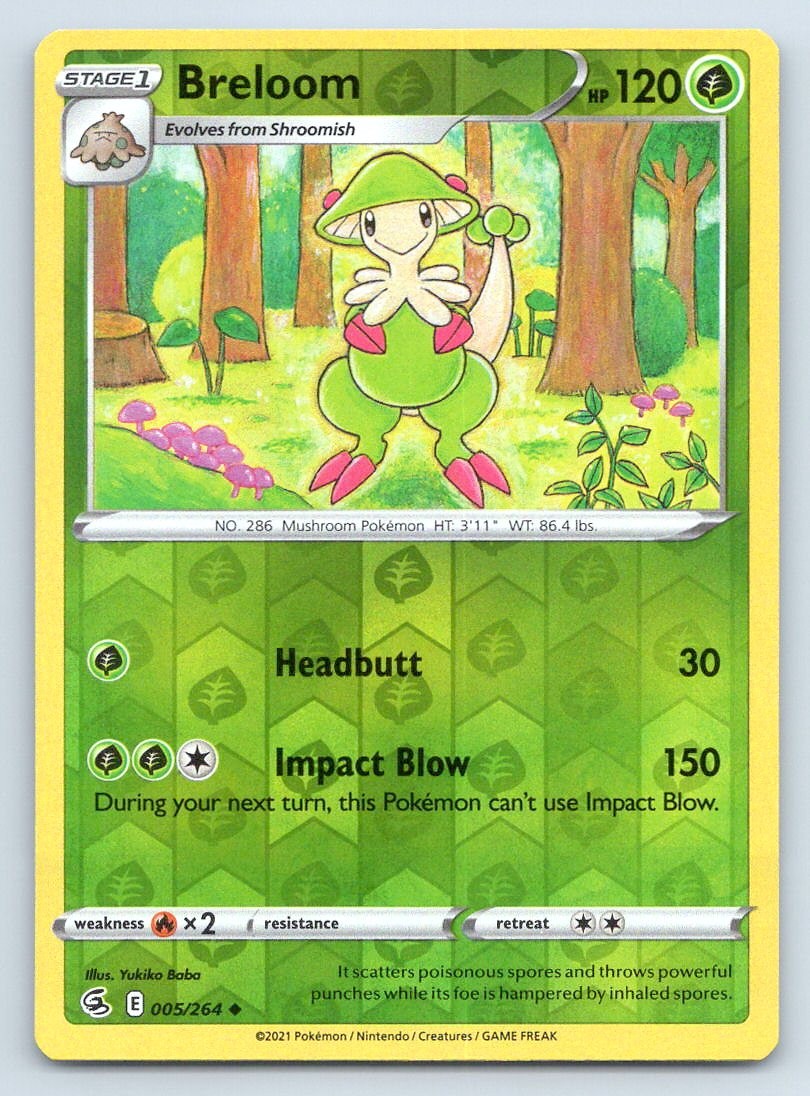 Pokemon Breloom Fusion Strike FST REVERSE HOLO UC 005/264 NM