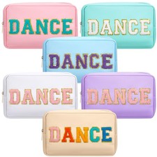 6 Pcs Cosmetic Cheer Bag with Chenille Letter Patches Nylon Makeup Gift Dance...