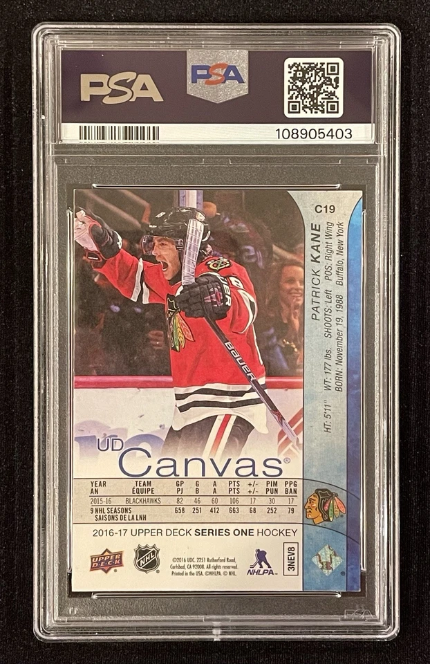 Patrick Kane Signed 2016 Upper Deck Canvas #C19 PSA/DNA Slab POP 1 - Image 2 of 3