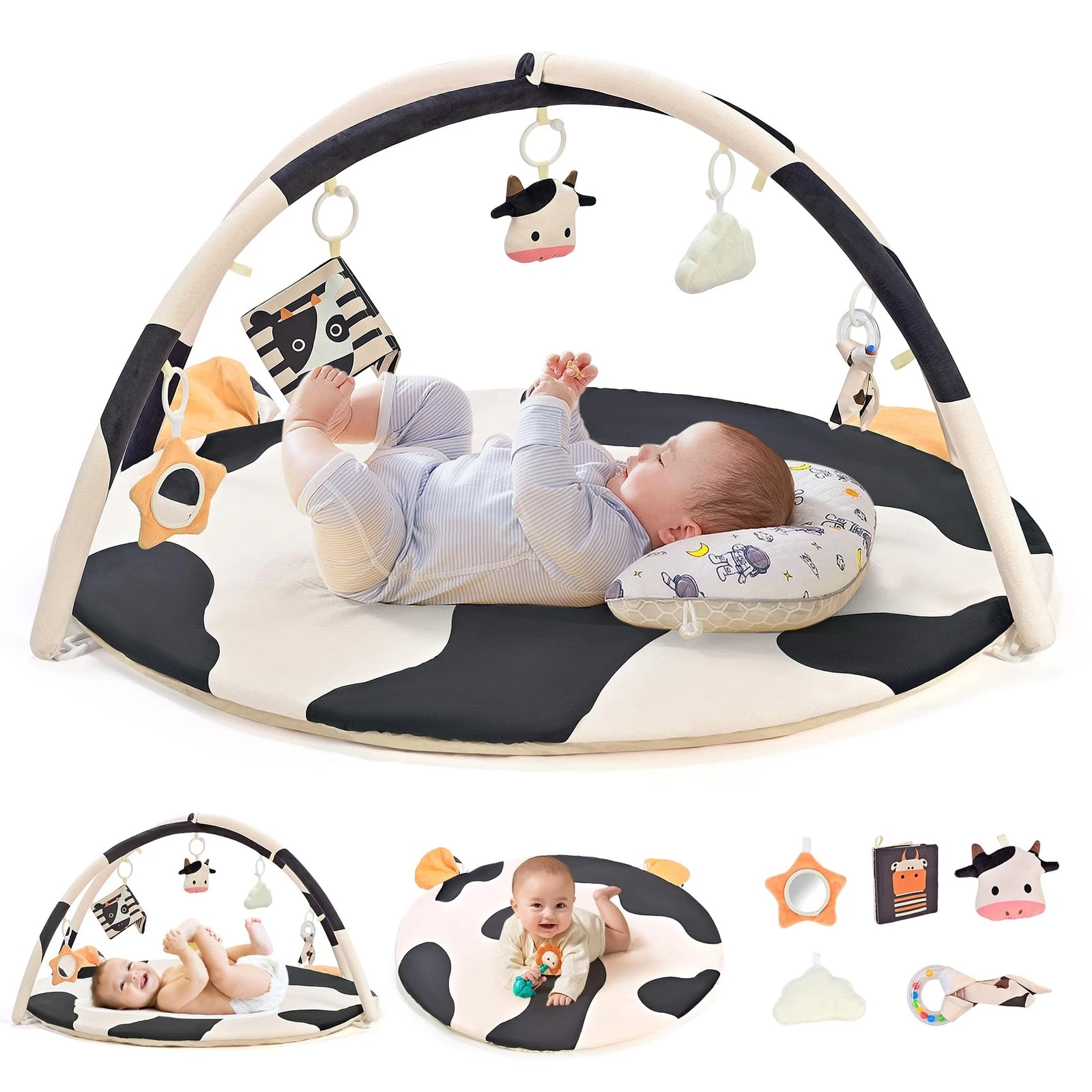 2PM SPORTS Cow Theme Baby Play Mat, Tummy Time Mat for Infant Newborn, Baby P...