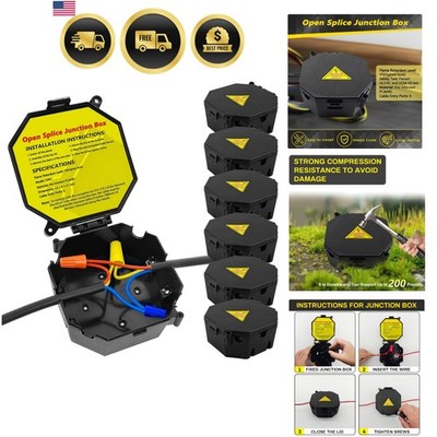Black Open Splice Junction Box 6 Pack, Splice Box Wire Electrical Junction Bo...