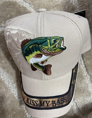 Black Eagle Kiss My Bass Beige Green Fishing Baseball Cap Adjustable