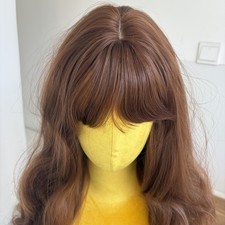 Brown Cosplay Party Wigs With Bangs Heat Resistant Synthetic Hair Long Wavy