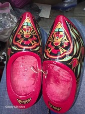 Holland Hand-Painted Wooden Dutch Clogs Red Black Gold Green Pair