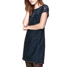 Ann Taylor LOFT Lace Shift Dress Women’s 10 Navy Short Sleeve Lined Cocktail