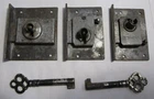 Three Antique Half Mortice Cabinet Locks Working Keys V. F. Paris