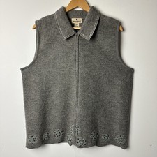 Vtg Woolrich Sweater Vest Gray Wool Full Zip Embroidery Grandma 90s 80s Cabin XL