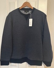 Vince Men's Navy and white Crewneck Long Sleeve Double Knit Sweater Size Medium