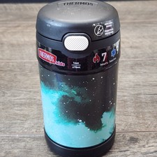 THERMOS 16 oz Food Jar Funtainer & Spoon Teal Black Marble Galaxy Stainless 