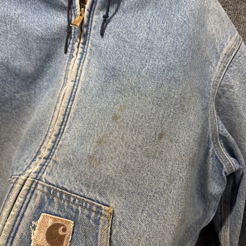 Vintage 90’s Carhartt Denim J08 DST Full Zip-Up Light Blue THRASHED Jacket Men’s - Bild 11 von 24