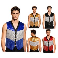 Mens Tank Sequin Vest Rave Tops Adult Waistcoat Stage Performance Glitter Show