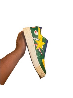 Used A Bathing Ape Bape Sta Low M2 20th Anniversary Patent Green Shark, Size 10