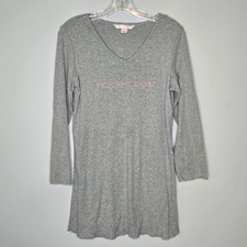 Victoria's Secret Grey Long Sleeve Nightgown Dress V Neck Embroidered M